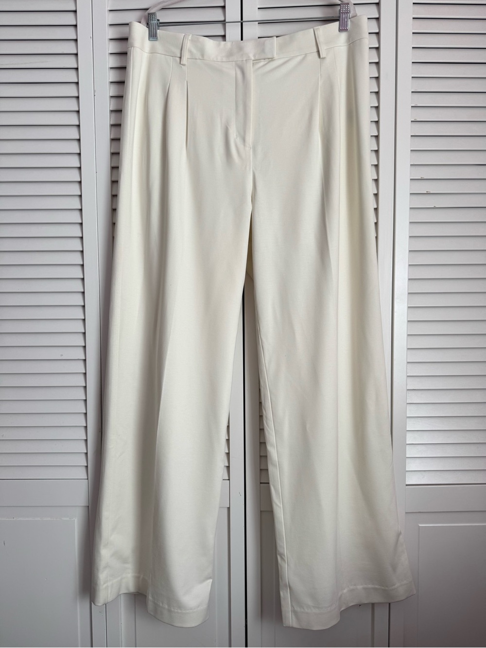 J. McLaughlin Wide Straight Leg Pleated Trouser Pant Cream Full Length Luxury 14